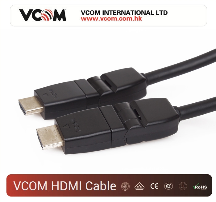 Cble HDMI VCOM plaqu or avec un connecteur rotatif